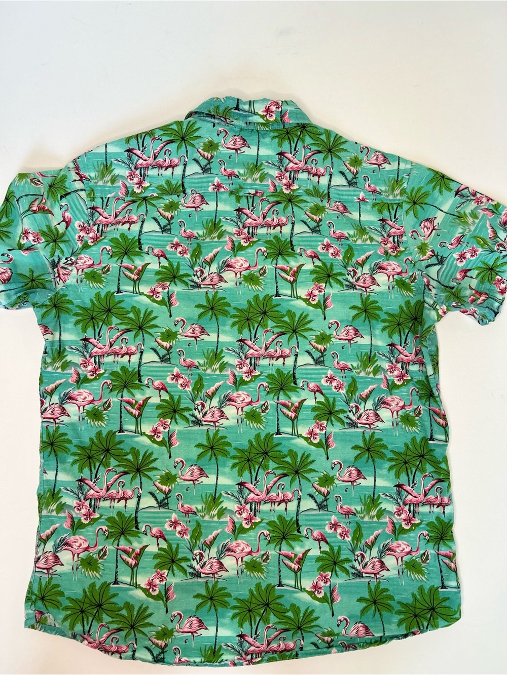 Ditch Plains Mens Flamingo Hawaiian Button Down Shirt Mint Green Beach Aloha Lar - Picture 6 of 6